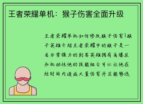 王者荣耀单机：猴子伤害全面升级