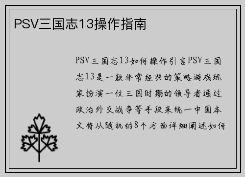 PSV三国志13操作指南