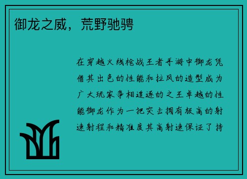 御龙之威，荒野驰骋